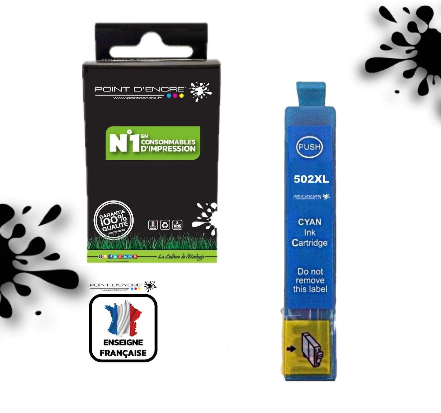502XL - Jumelles - CYAN - Grande capacité de Marque Française POINT D'ENCRE Pour imprimante compatible EPSON (cee)