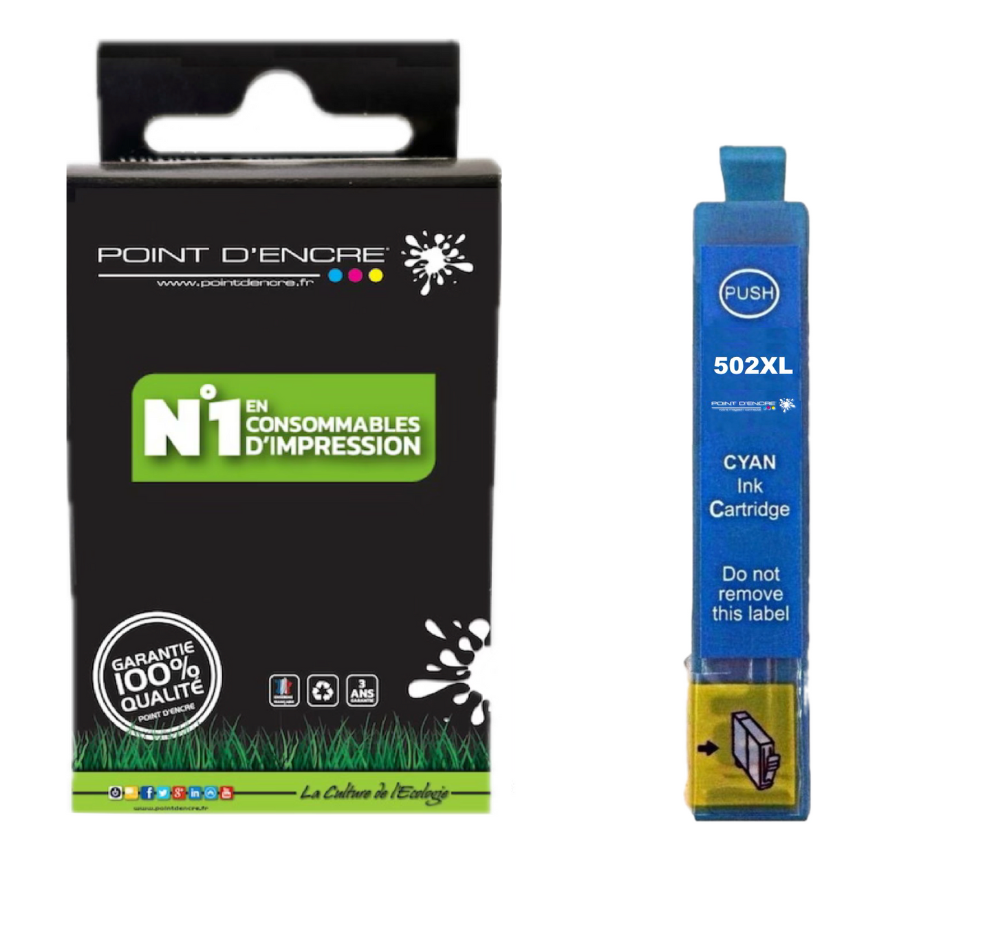502XL - Jumelles - CYAN - Grande capacité de Marque Française POINT D'ENCRE Pour imprimante compatible EPSON (cee)