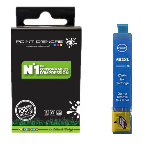 502XL - Jumelles - CYAN - Grande capacité de Marque Française POINT D'ENCRE Pour imprimante compatible EPSON (cee)