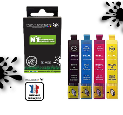 502XL - Jumelles - Abonnement - Noir/Cyan/Magenta/ Jaune - Grande capacité de Marque Française POINT D'ENCRE Pour imprimante compatible EPSON (cee)