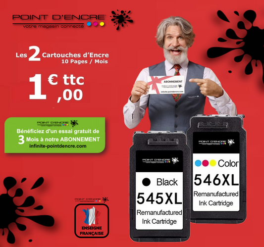 545XL / 546XL - Abonnement - NOIR & COULEUR - 8286B011 / 8286B006 Grande capacité de Marque Francaise POINT D'ENCRE - Pour imprimante compatible CANON (cec) (Copie)