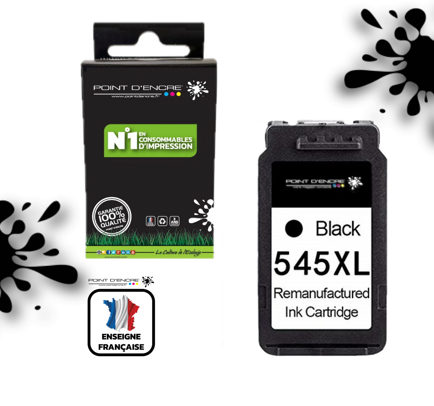 545XL  - NOIR - 8286B001/8287B001 Grande capacité de Marque Francaise POINT D'ENCRE - Pour imprimante compatible CANON (cec)