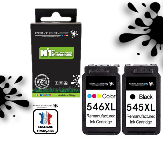 545XL / 546XL - Abonnement - NOIR & COULEUR - 8286B011 / 8286B006 Grande capacité de Marque Francaise POINT D'ENCRE - Pour imprimante compatible CANON (cec) (Copie)