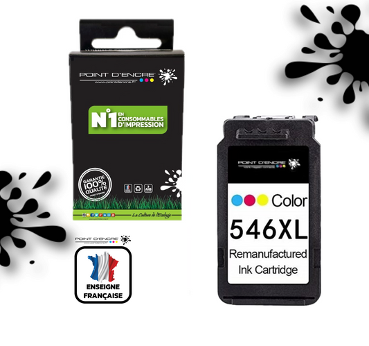 546XL - COULEUR - 8288B001 / 8289B001 Grande capacité de Marque Francaise POINT D'ENCRE - Pour imprimante compatible CANON (cec)