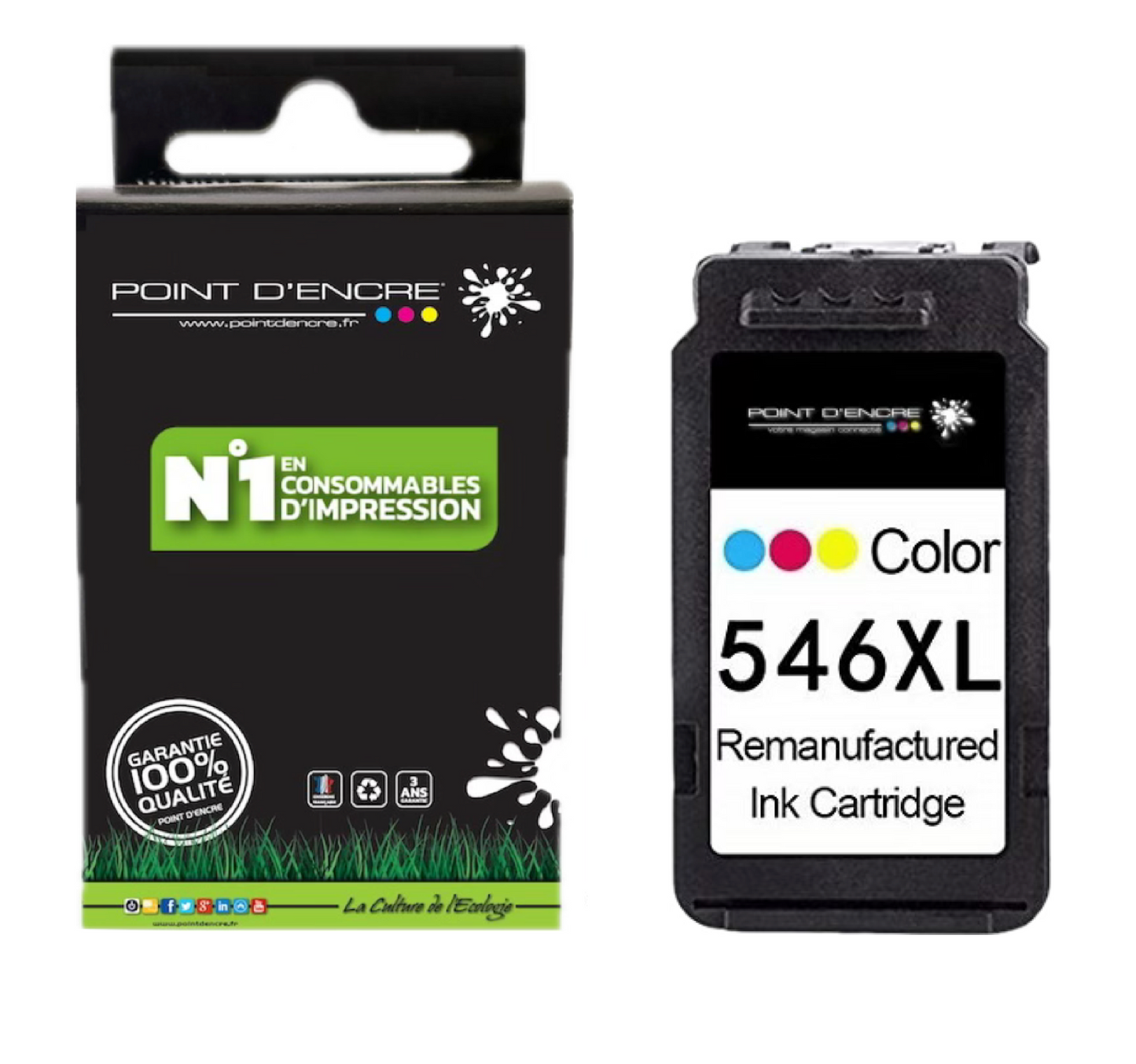 546XL - COULEUR - 8288B001 / 8289B001 Grande capacité de Marque Francaise POINT D'ENCRE - Pour imprimante compatible CANON (cec)