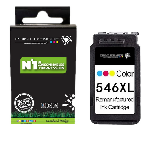 546XL - COULEUR - 8288B001 / 8289B001 Grande capacité de Marque Francaise POINT D'ENCRE - Pour imprimante compatible CANON (cec)