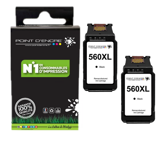 PG-560XL - 2 X NOIR - Grande capacité de Marque Française POINT D'ENCRE - Pour imprimante compatible CANON (cec)