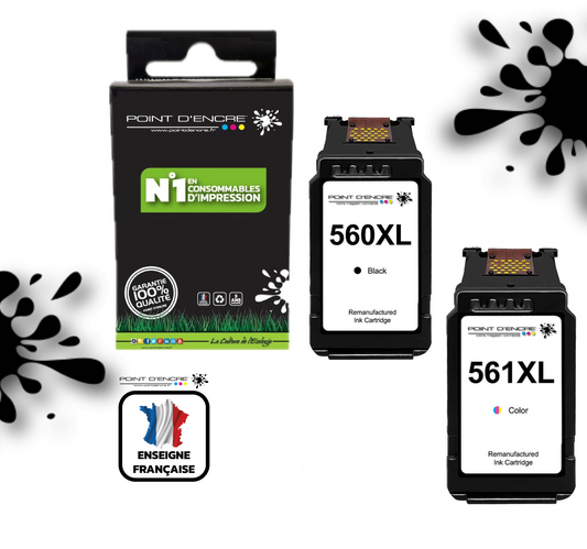 PG-560XL / CL-561XL - ABONNEMENT - NOIR / COULEUR - Grande capacité de Marque Française POINT D'ENCRE - Pour imprimante compatible CANON (cec)