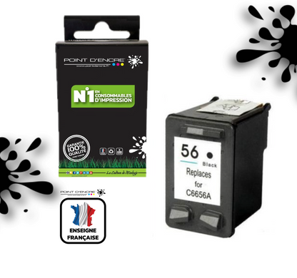 56XL  - NOIR  - Grande capacité de Marque Francaise POINT D'ENCRE - Pour imprimante compatible HP (cehp)