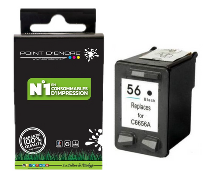 56XL  - NOIR  - Grande capacité de Marque Francaise POINT D'ENCRE - Pour imprimante compatible HP (cehp)