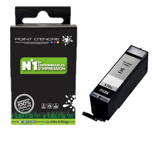 PGI-570XL - NOIR - Grande capacité de Marque Française POINT D'ENCRE Pour imprimante compatible CANON (cec)