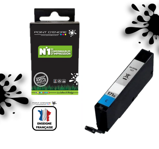 CLI-571XL - CYAN - Grande capacité de Marque Française POINT D'ENCRE Pour imprimante compatible CANON (cec)