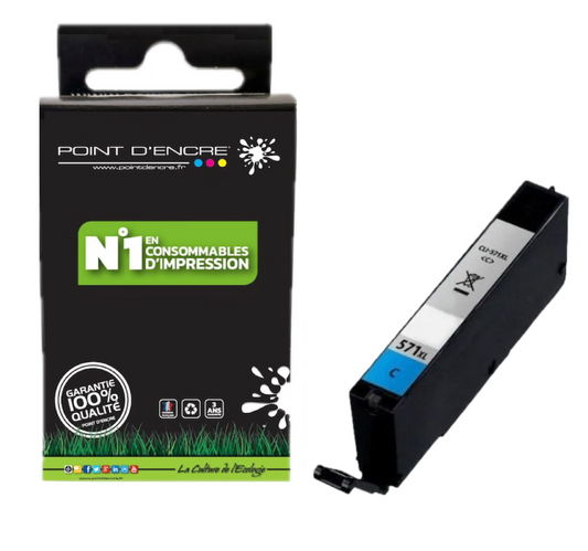 CLI-571XL - CYAN - Grande capacité de Marque Française POINT D'ENCRE Pour imprimante compatible CANON (cec)