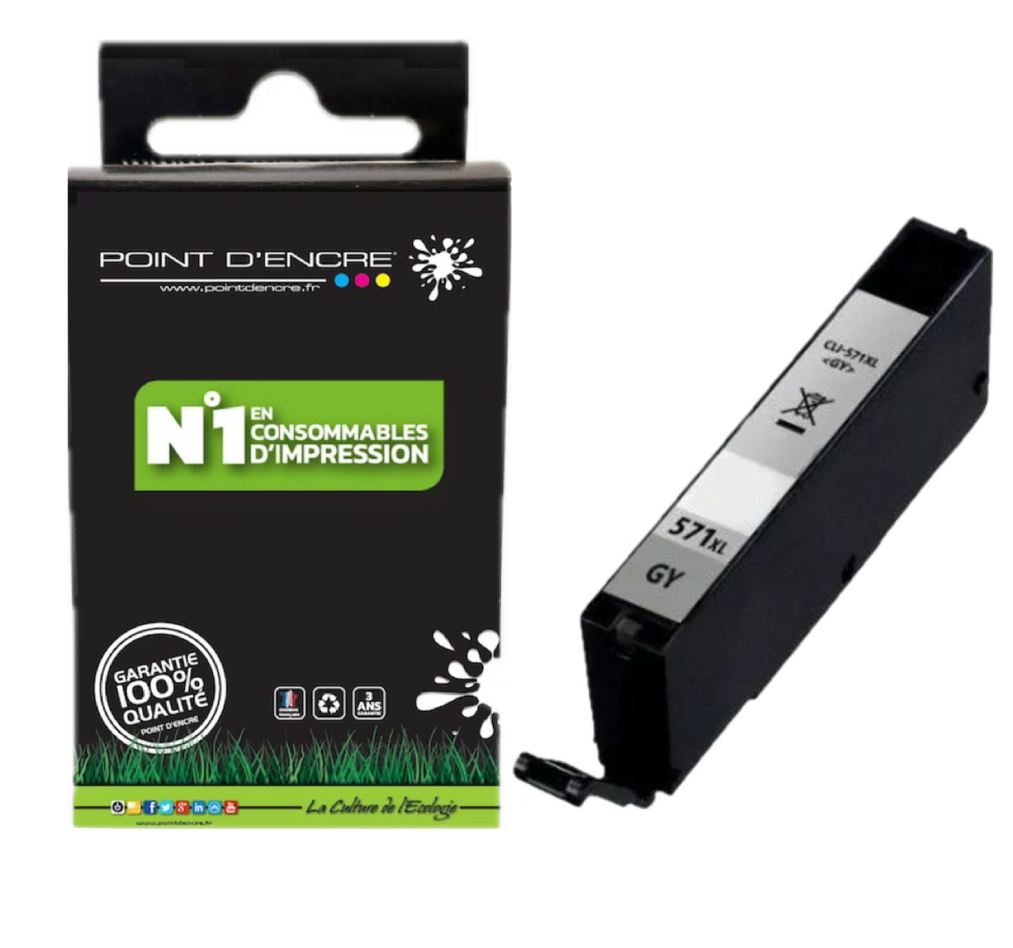CLI-571XL - GRISE - Grande capacité de Marque Française POINT D'ENCRE Pour imprimante compatible CANON (cec)