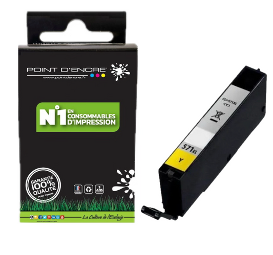 CLI-571XL - JAUNE - Grande capacité de Marque Française POINT D'ENCRE Pour imprimante compatible CANON (cec)