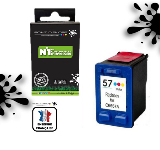 57XL - COULEUR - Grande capacité de Marque Francaise POINT D'ENCRE - Pour imprimante compatible HP (cehp)