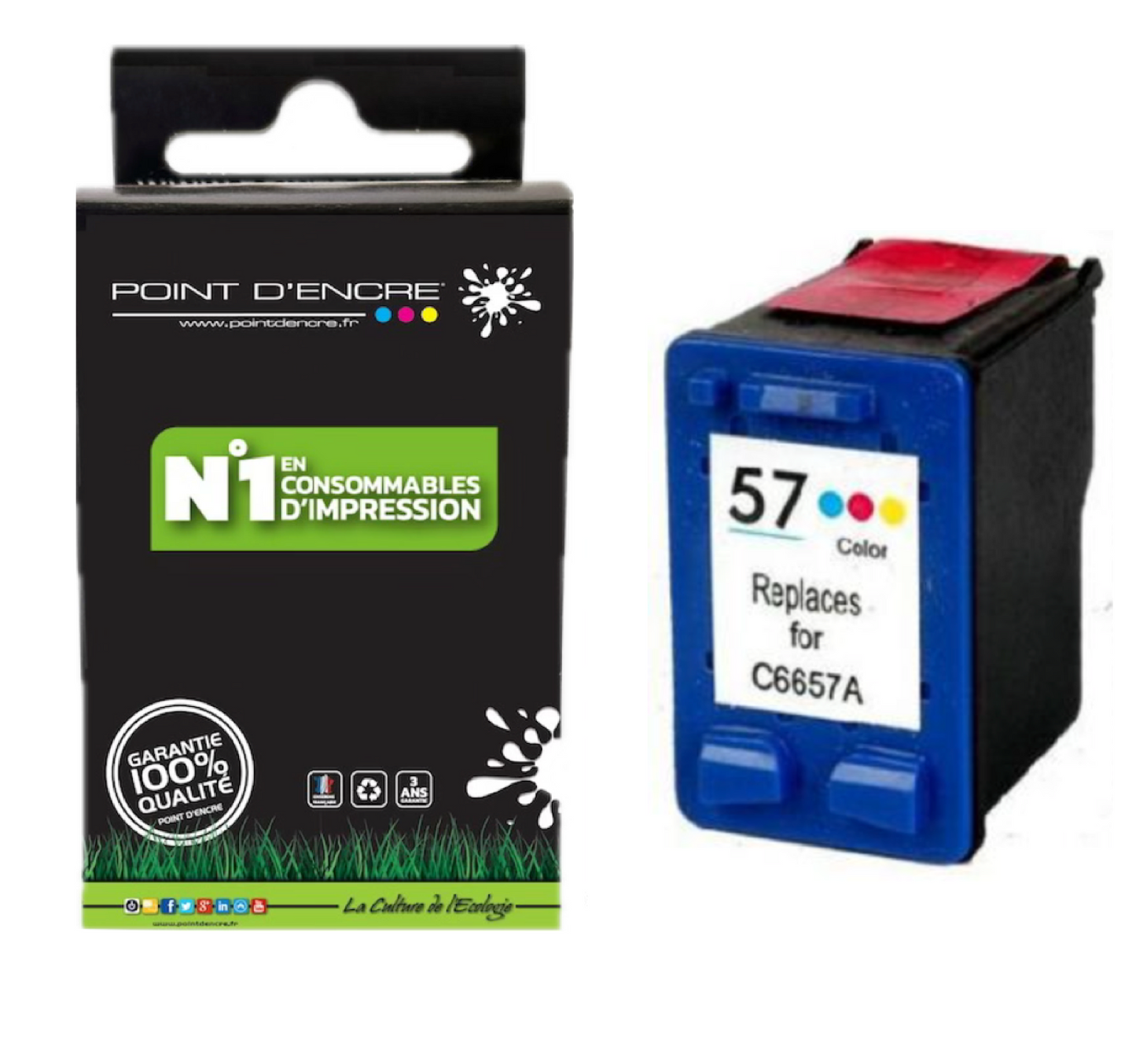57XL - COULEUR - Grande capacité de Marque Francaise POINT D'ENCRE - Pour imprimante compatible HP (cehp)