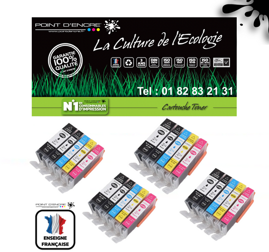 PGI-580XXL / CLI-581XXL - 4 X Pack Noir / Cyan / Magenta / Jaune - Grande capacité de Marque Française POINT D'ENCRE Pour imprimante compatible CANON (cec)