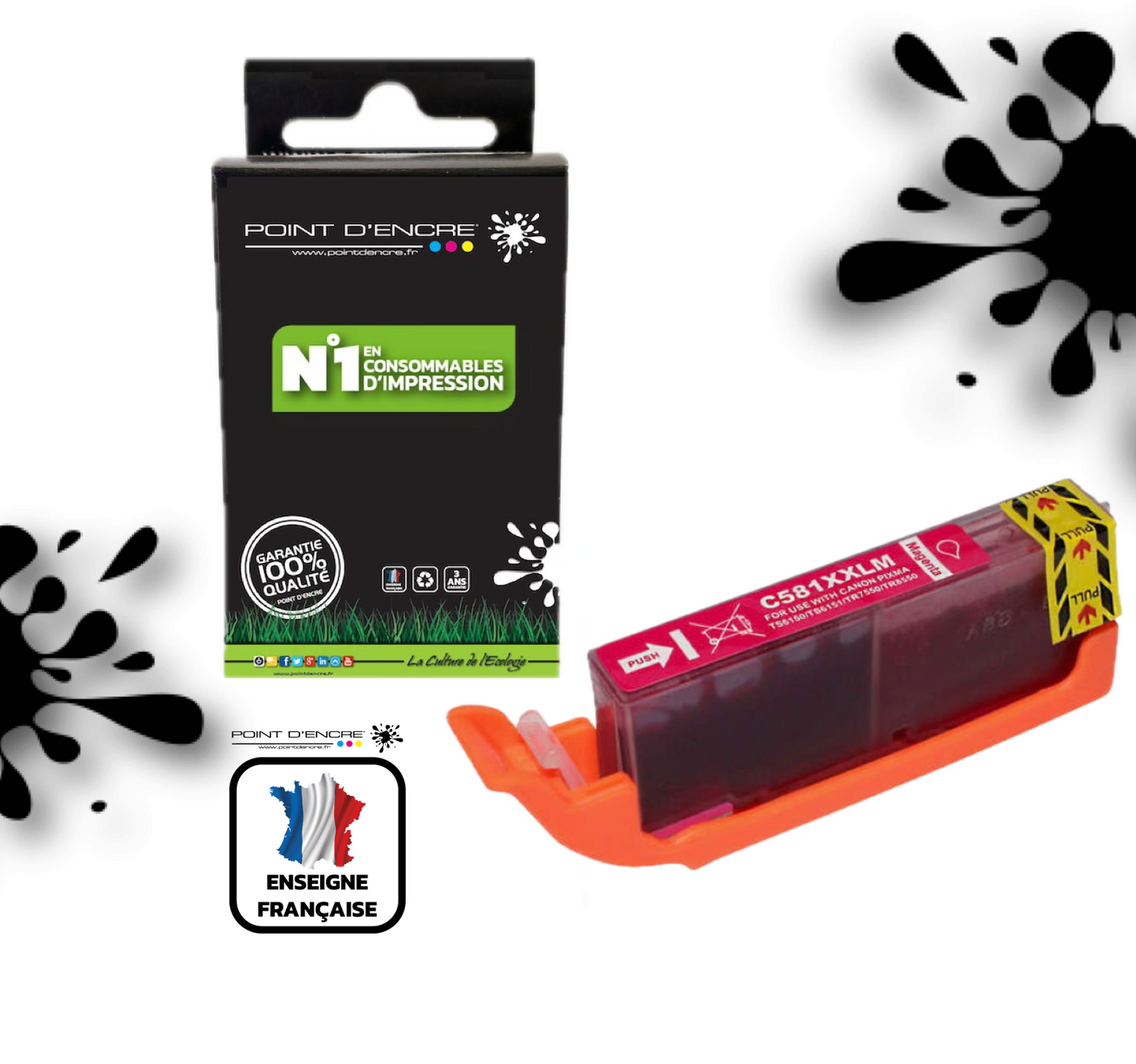 CLI-581XXL - MAGENTA - Grande capacité de Marque Française POINT D'ENCRE Pour imprimante compatible CANON (cec)