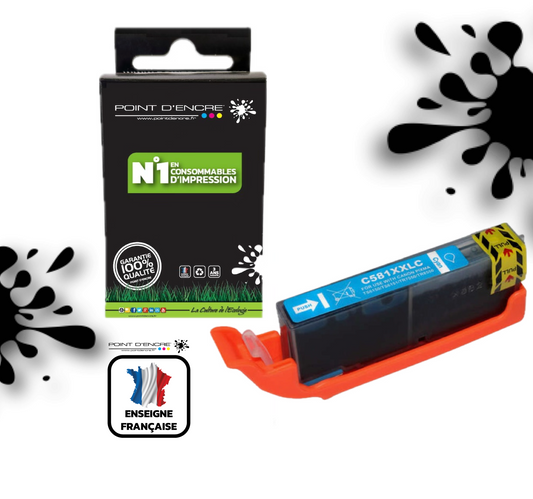 CLI-581XXL - CYAN - Grande capacité de Marque Française POINT D'ENCRE Pour imprimante compatible CANON (cec)