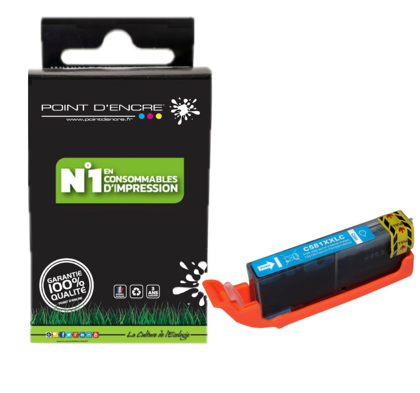 CLI-581XXL - CYAN - Grande capacité de Marque Française POINT D'ENCRE Pour imprimante compatible CANON (cec)