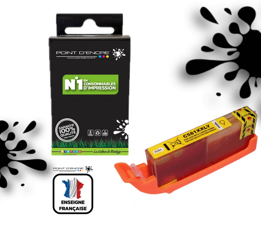 CLI-581XXL - JAUNE - Grande capacité de Marque Française POINT D'ENCRE Pour imprimante compatible CANON (cec)