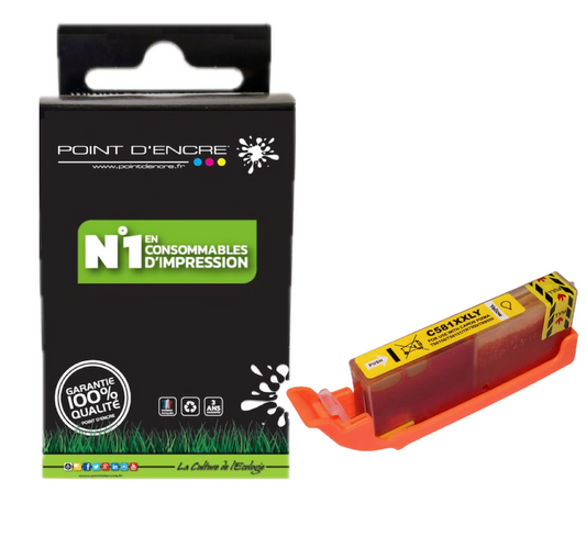 CLI-581XXL - JAUNE - Grande capacité de Marque Française POINT D'ENCRE Pour imprimante compatible CANON (cec)
