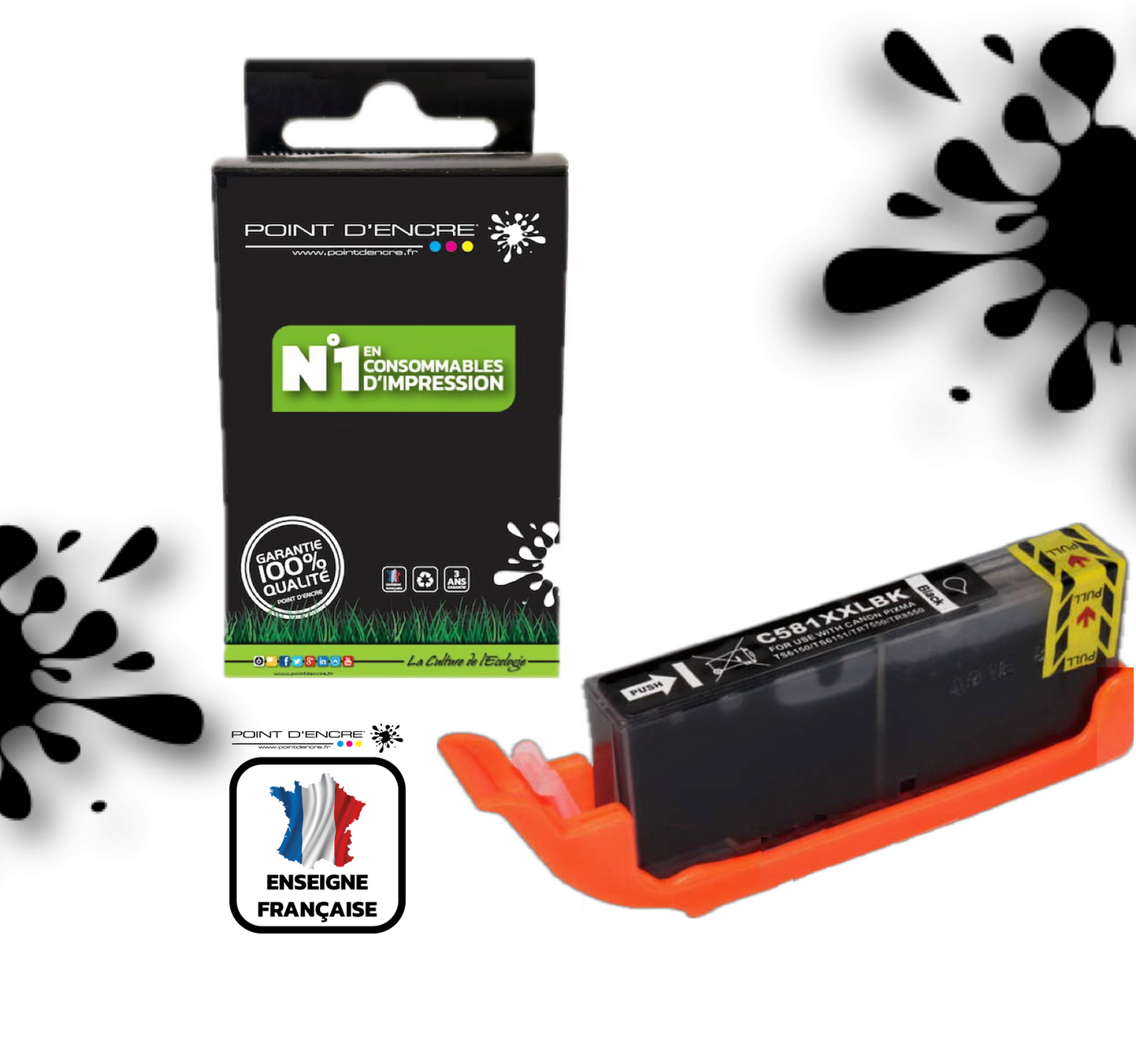 CLI-581XXL - NOIR PHOTO - Grande capacité de Marque Française POINT D'ENCRE Pour imprimante compatible CANON (cec)