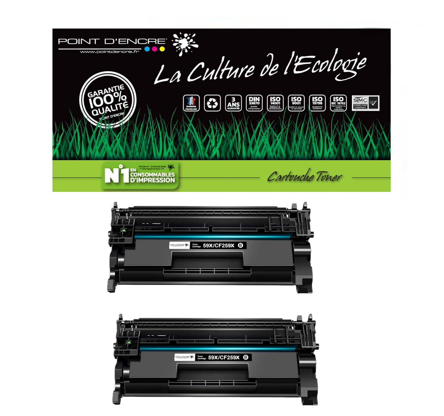 59X / CF259X - 2 X NOIR - Grande capacité Marque Francaise POINT D'ENCRE pour Imprimantes compatibles HP (clhp)