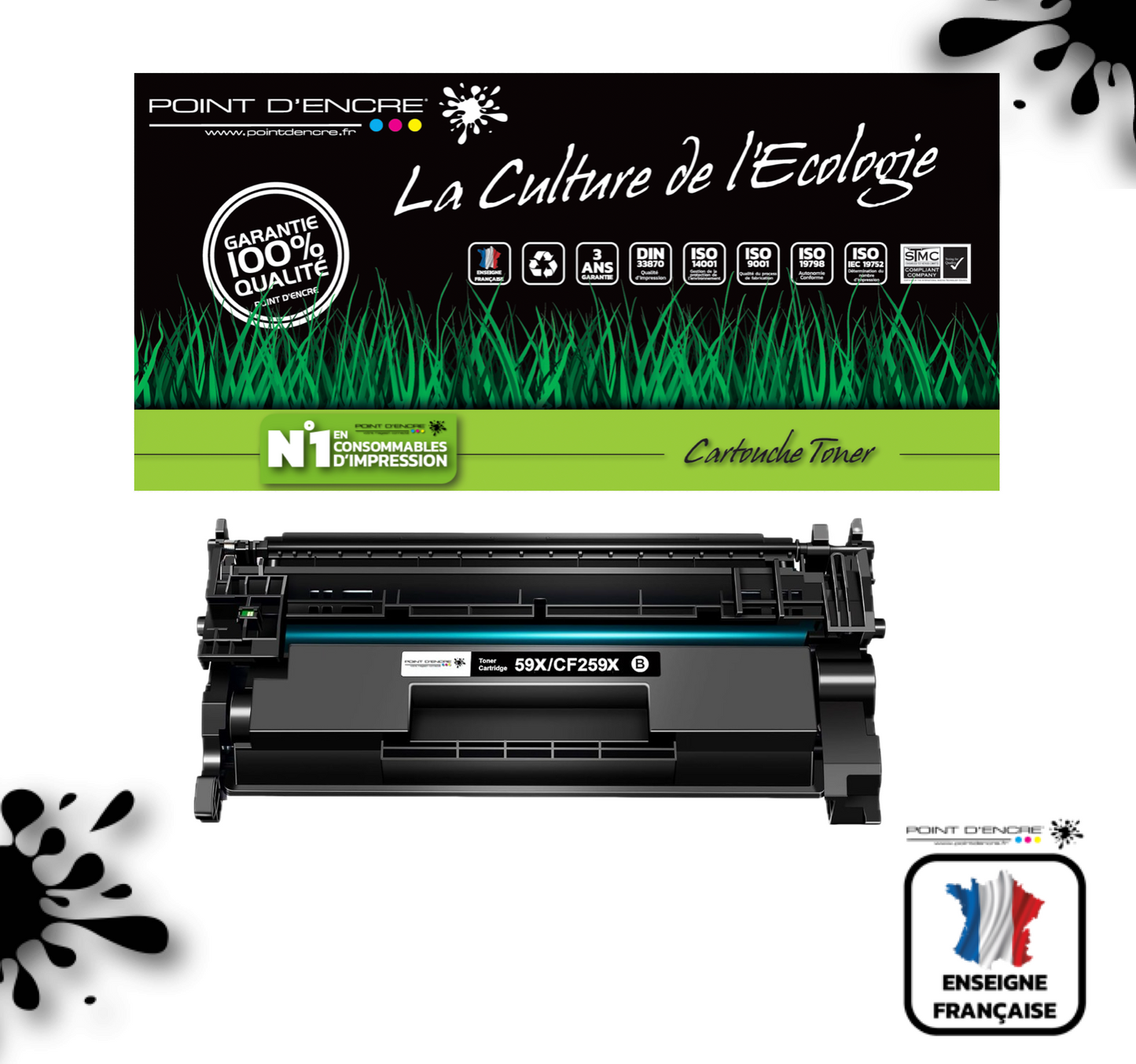 59X / CF259X - ABONNEMENT - NOIR - Grande capacité Marque Francaise POINT D'ENCRE pour Imprimantes compatibles HP (clhp)