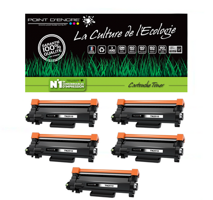 TN2510XL - 5 X NOIR - Grande capacité Marque Francaise POINT D'ENCRE pour Imprimantes compatibles Brother (clbr)