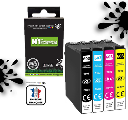 603XL - Etoile de mer - Abonnement - Pack de 4 Cartouches D'encre Noir/Cyan/Magenta/ Jaune - Grande capacité de Marque Française POINT D'ENCRE Pour imprimante compatible EPSON (cee)
