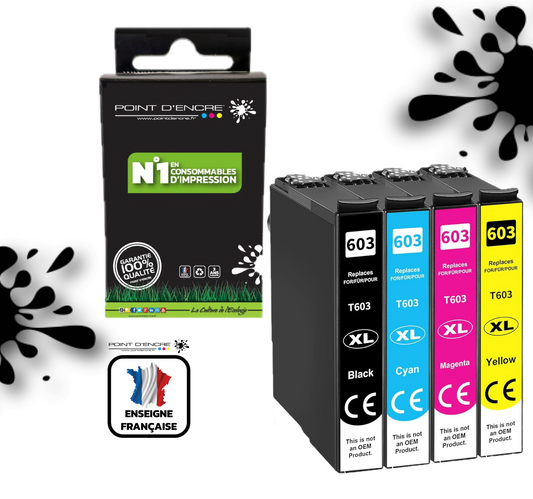 603XL - Etoile de mer - Pack de 4 Cartouches D'encre Noir/Cyan/Magenta/ Jaune - Grande capacité de Marque Francaise POINT D'ENCRE Pour imprimante compatible EPSON  (cee)