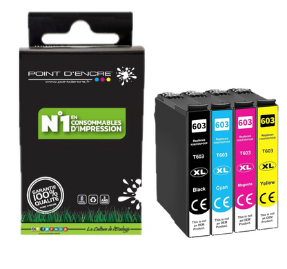 603XL - Etoile de mer - Abonnement - Pack de 4 Cartouches D'encre Noir/Cyan/Magenta/ Jaune - Grande capacité de Marque Française POINT D'ENCRE Pour imprimante compatible EPSON (cee)