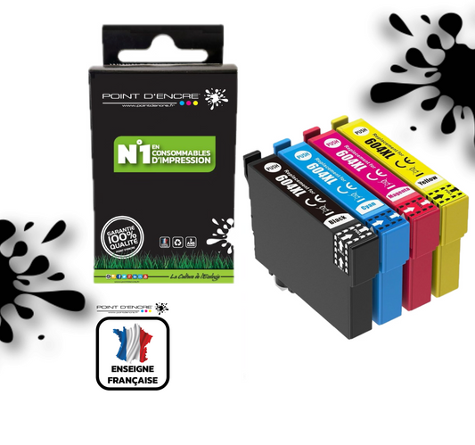 604XL - Ananas - Pack de 4 Cartouches D'encre Noir/Cyan/Magenta/ Jaune - Grande capacité de Marque Francaise POINT D'ENCRE Pour imprimante compatible EPSON (cee)