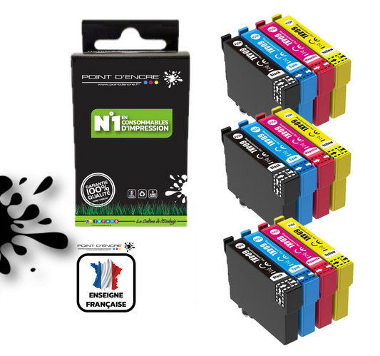 604XL - Ananas - 3 X Pack de 4 Cartouches D'encre Noir/Cyan/Magenta/ Jaune - Grande capacité de Marque Francaise POINT D'ENCRE Pour imprimante compatible EPSON (cee)