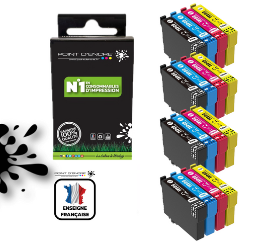 604XL - Ananas - 4 X Pack de 4 Cartouches D'encre Noir/Cyan/Magenta/ Jaune - Grande capacité de Marque Francaise POINT D'ENCRE Pour imprimante compatible EPSON (cee)
