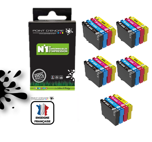 604XL - Ananas - 5 X Pack de 4 Cartouches D'encre Noir/Cyan/Magenta/ Jaune - Grande capacité de Marque Francaise POINT D'ENCRE Pour imprimante compatible EPSON (cee)