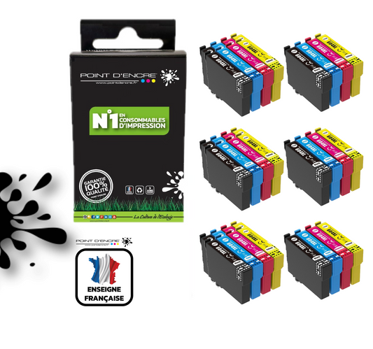 604XL - Ananas - 6 X Pack de 4 Cartouches D'encre Noir/Cyan/Magenta/ Jaune - Grande capacité de Marque Francaise POINT D'ENCRE Pour imprimante compatible EPSON (cee)