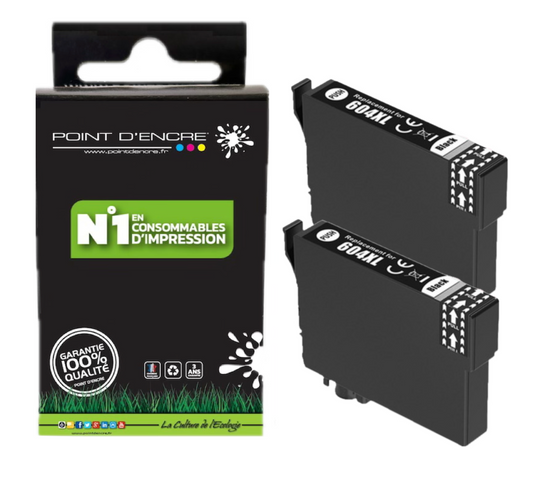604XL - Ananas - 2 X NOIR - Grande capacité de Marque Francaise POINT D'ENCRE Pour imprimante compatible EPSON (cee)