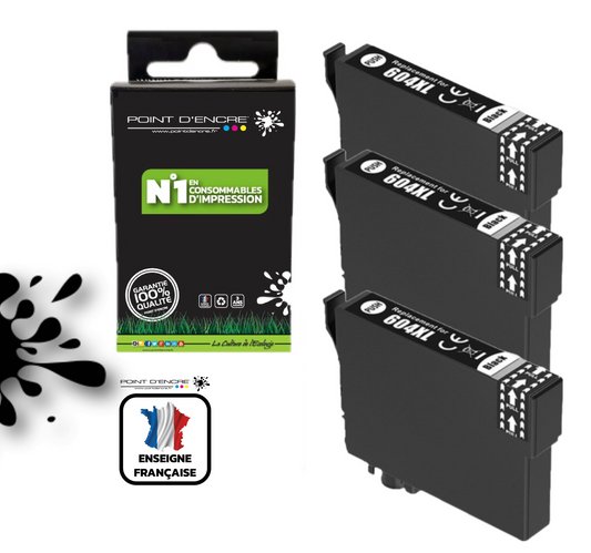 604XL - Ananas - 3 X NOIR - Grande capacité de Marque Francaise POINT D'ENCRE Pour imprimante compatible EPSON (cee)
