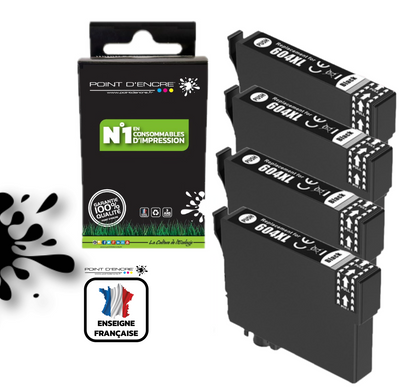 604XL - Ananas - 4 X NOIR - Grande capacité de Marque Francaise POINT D'ENCRE Pour imprimante compatible EPSON (cee)