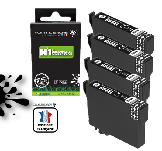 604XL - Ananas - 4 X NOIR - Grande capacité de Marque Francaise POINT D'ENCRE Pour imprimante compatible EPSON (cee)