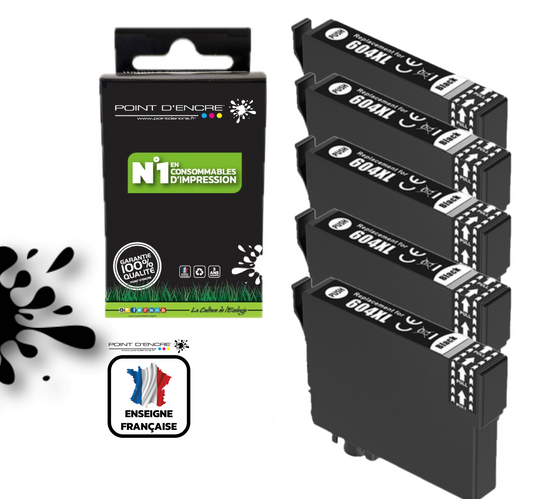 604XL - Ananas - 5 X NOIR - Grande capacité de Marque Francaise POINT D'ENCRE Pour imprimante compatible EPSON (cee)