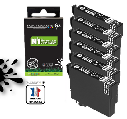 604XL - Ananas - 6 X NOIR - Grande capacité de Marque Francaise POINT D'ENCRE Pour imprimante compatible EPSON (cee)