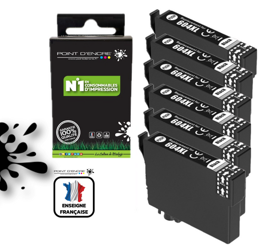 604XL - Ananas - 6 X NOIR - Grande capacité de Marque Francaise POINT D'ENCRE Pour imprimante compatible EPSON (cee)