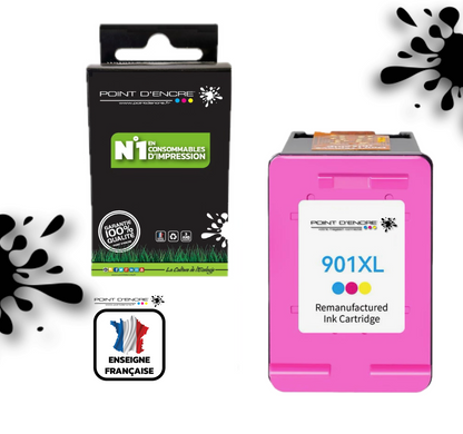901XL / 901 - COULEUR - Grande capacité de Marque Francaise POINT D'ENCRE - Pour imprimante compatible HP (cehp)