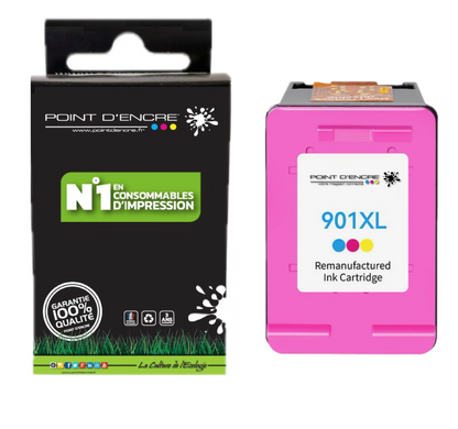 901XL / 901 - COULEUR - Grande capacité de Marque Francaise POINT D'ENCRE - Pour imprimante compatible HP (cehp)