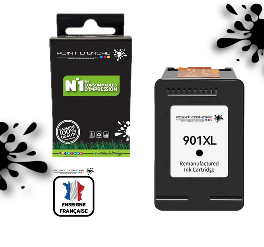 901XL / 901 - NOIR - Grande capacité de Marque Francaise POINT D'ENCRE - Pour imprimante compatible HP (cehp)