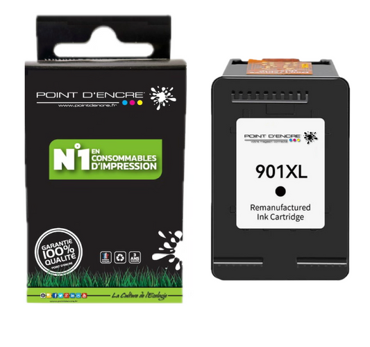901XL / 901 - NOIR - Grande capacité de Marque Francaise POINT D'ENCRE - Pour imprimante compatible HP (cehp)